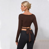 Hollow Slim Autumn and Winter New Long-sleeved Ultra-short Top T-shirt